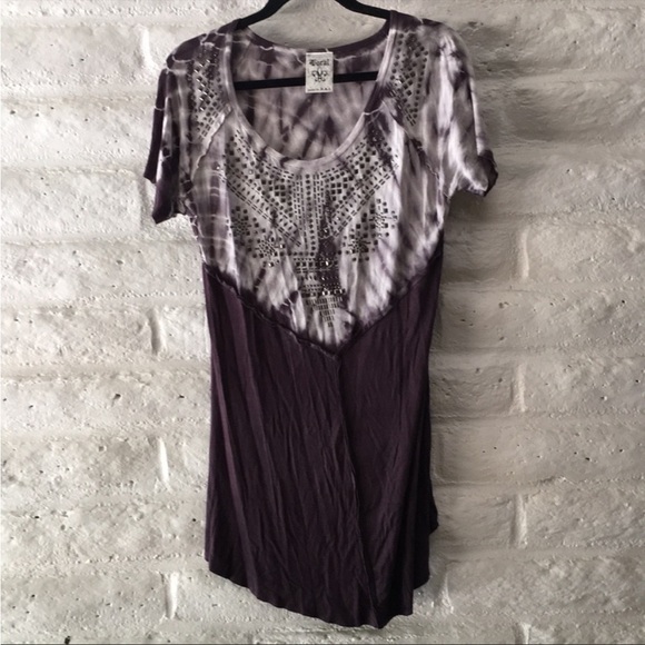 Vocal tie-dye silver embellished tunic/top edgy black gray - Picture 1 of 6